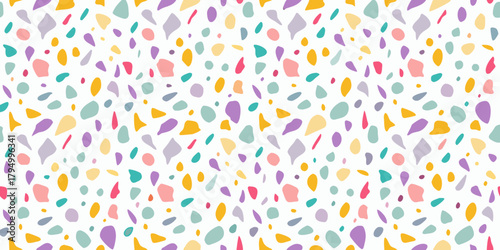 Abstract organic shapes in pastel colors on a white background seamless pattern