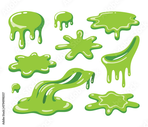 Green Slime Elements: A set of vibrant, gooey green slime elements, showcasing various shapes and textures, offering a fun and playful design.