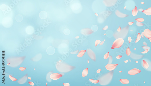 Vector, Illustration, Background, Soft Pink Petals Floating in Sky