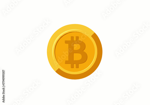A single gold Bitcoin cryptocurrency coin, depicted in a flat, minimalist style, centered on a white background.