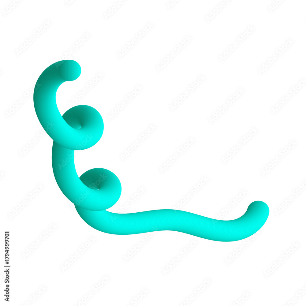 Obraz premium Abstract 3D shape with turquoise blue organic curves on a white background