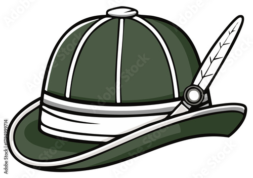 Green Alpine Hunting Hat with Feather Accessory Traditional Costume Headwear Apparel