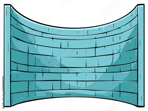 Vibrant Cartoon Curved Blue Brick Wall Illustration Stylized Building Element Design Graphic