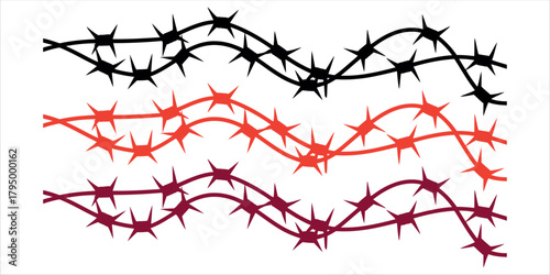 Edgy barbed wire design in black, red, and burgundy for impactful designs and illustrations; perfect for conveying strength, resilience, or security themes.