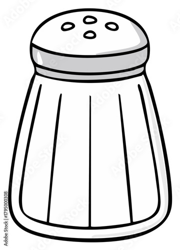 Illustration of a salt shaker with four holes on top, black line art drawing