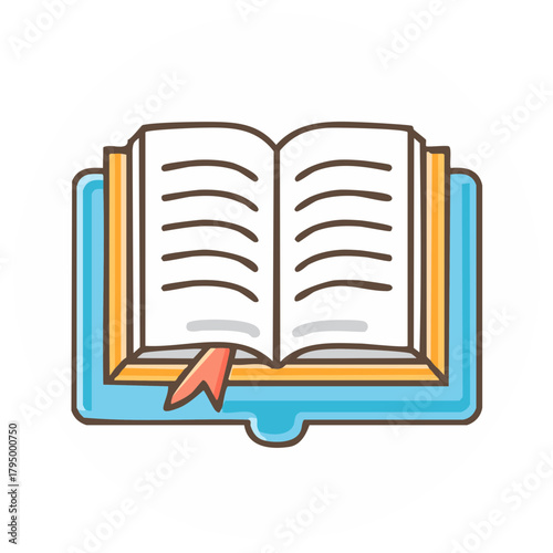 Open Book with Bookmark and Colorful Cover Simple Flat Icon Illustration