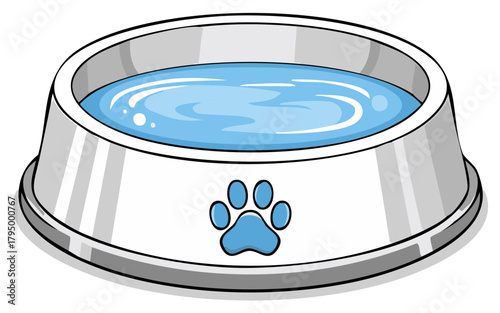 Cartoon pet bowl with water and paw print