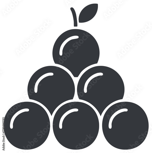Silhouette illustration of pile of plums or cherries with stem and leaf on top of fruit vector graphic