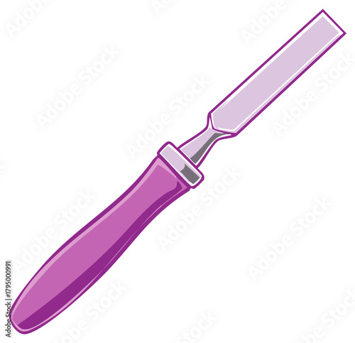 Vibrant purple handled wood chisel illustration for carving and carpentry projects