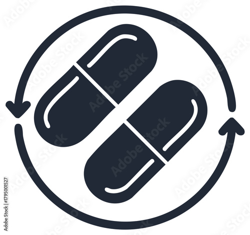 Pharmaceutical capsules in circular arrow cycle for medical treatment or drug delivery