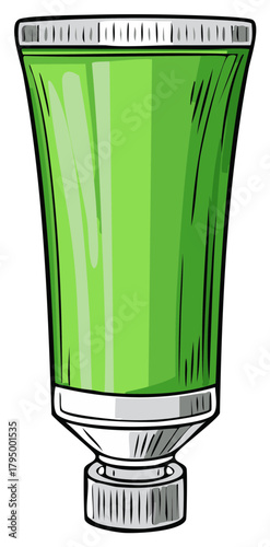 Green cosmetic squeeze tube of cream gel or ointment cartoon illustration