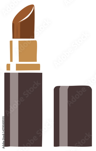Illustration of a lipstick and lid in shades of brown and tan, modern design