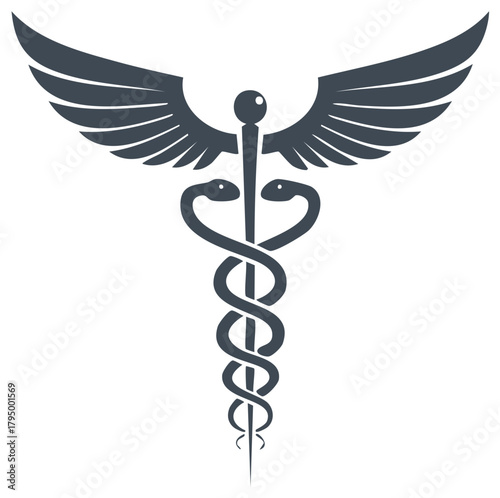 Classic Caduceus symbol for medicine and commerce featuring winged staff and intertwined snakes
