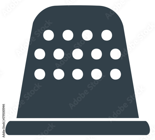 Isolated Thimble Silhouette: Sewing Craft Accessory with Protective Metal Cap and Pitted Surface