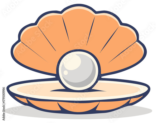 Open shell with iridescent pearl treasure concept cartoon style illustration