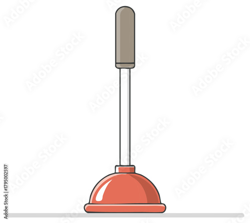Red Rubber Toilet Plunger Vector Illustration for Plumbing and Clogged Drains