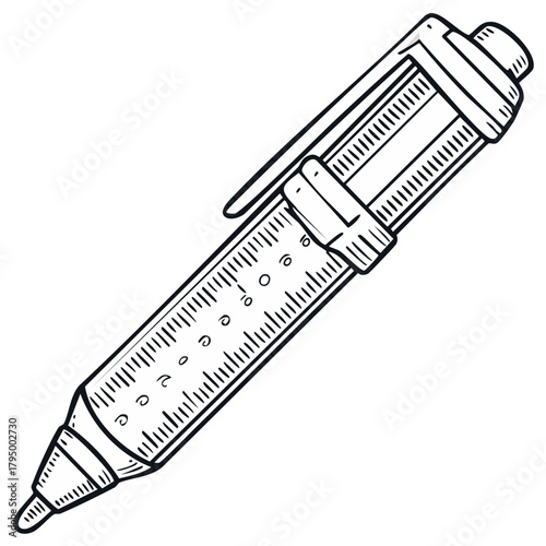 Hand drawn vernier caliper pen illustration for engineering and technical drawing