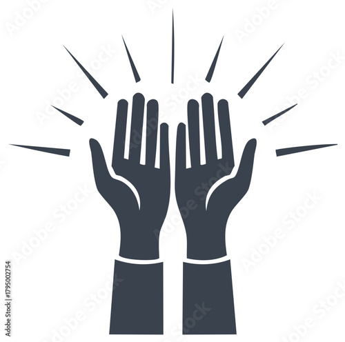 Simple glyph icon of two hands raised in praise, worship, and celebration