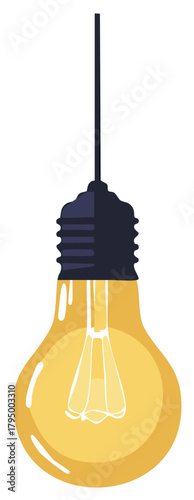 Hanging lightbulb illustration emitting soft yellow glow from filament inside