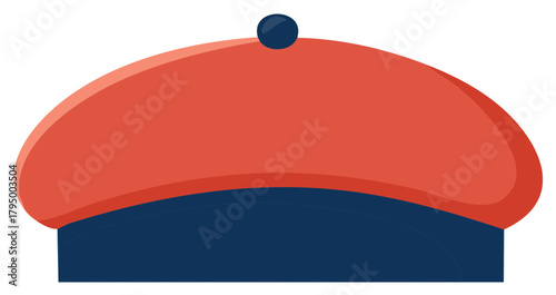 Classic French Beret with Round Button Accent in Vibrant Coral and Navy Blue