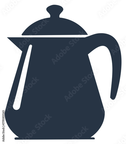 Dark blue coffee or tea pot illustration icon. Simple design, perfect for beverage themes.