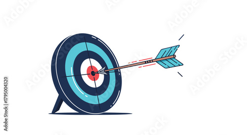 A perfectly aimed arrow strikes the bullseye of a target, symbolizing precision, success, and goal achievement in business.