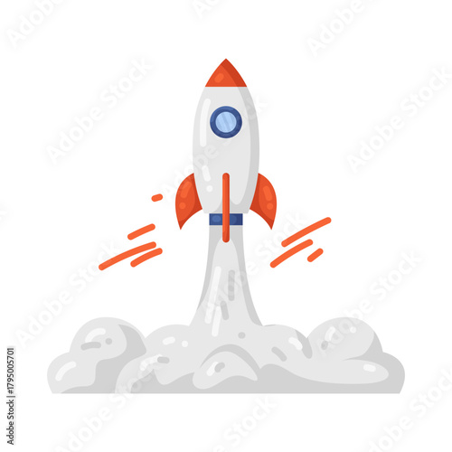 Illustration of Rocket Launching with Smoke