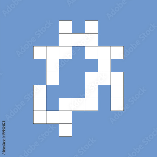 Three words crossword puzzle template. empty crossword game. three words crosswords game on blue background. word game for magazine and newspaper