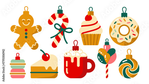 Festive Delights: A collection of delightful Christmas ornaments, each exquisitely crafted in the shape of sweet treats, capturing the essence of holiday cheer and culinary joy.