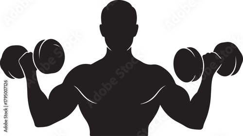 Muscular Man Lifting Dumbbells Silhouette: Fitness and Bodybuilding

Gym and Workout Icon: Strength Training and Exercise

Black Silhouette of Male Athlete Training with Weights