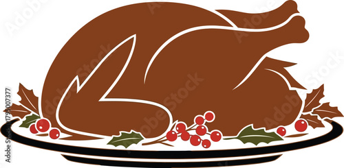 Classic Roasted Turkey Platter Icon for Thanksgiving Dinner

Holiday Feast Food Graphic: Garnished Christmas Dinner Vector

Poultry and Meat Illustration for Menu and Catering Design
