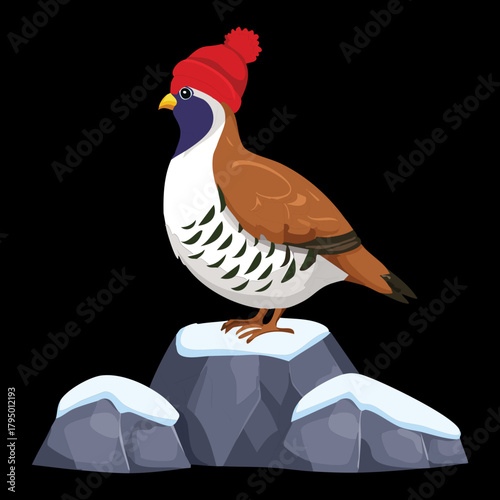 Cheerful Baby Harp Seal Pup Waving on a Small Ice Floe Under Gentle Snowfall Against a Dark Winter Sky