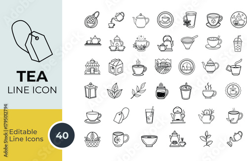 Tea Line Editable Icons set