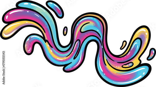 Abstract Wavy Shape with Rainbow Colors and Glossy Texture on White Background