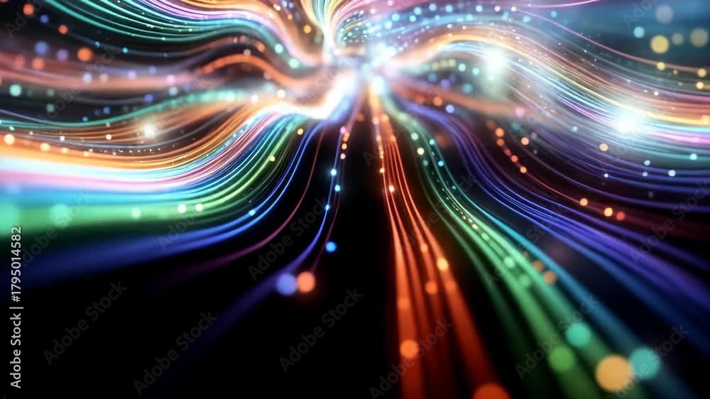 A futuristic fiber optic network carrying a stream of digital data. An abstract technology background for internet and communication. 4K animation.