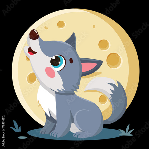 Happy Full Body Cartoon Wolf or Dog Mascot Trotting Forward with a Wagging Tail While Wearing a Cozy Red Winter Scarf