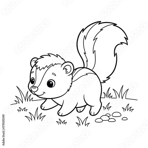 Cute baby skunk outline for coloring book