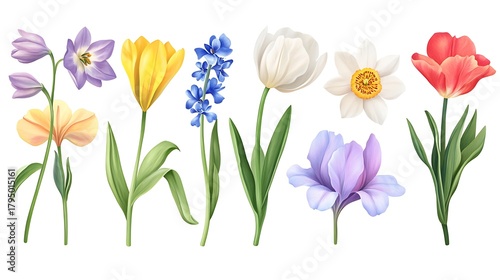 Wallpaper Mural Collection of colorful spring flowers in watercolor style isolated on white background Torontodigital.ca