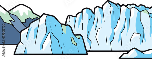 Digital Art Illustration of a Majestic Glacier and Snow Capped Mountains Under a Clear Sky