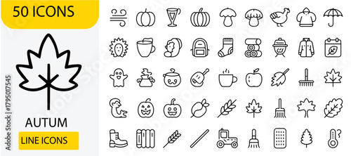 Set of autumn line icons simple vector design elements for seasonal themes isolated on white background