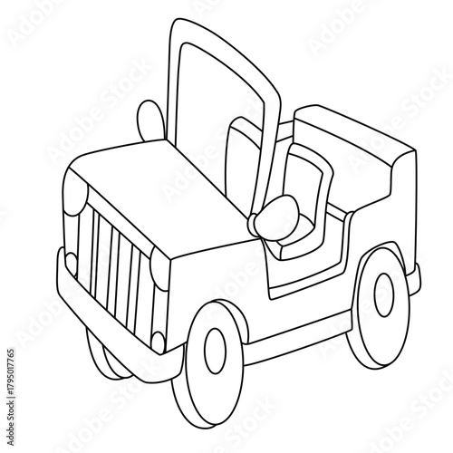 Cute cartoon hand drawn vector jeep outline.