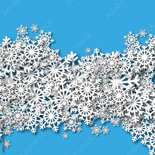 3d snowflakes paper on blue background- winter, christmas, new year communication