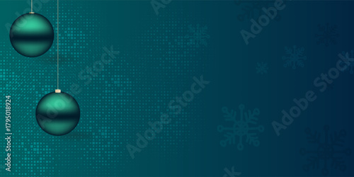 Modern Teal Christmas and New Year Banner with Baubles and Digital Pixel Pattern. Modern creative trendy design in vector illustration
