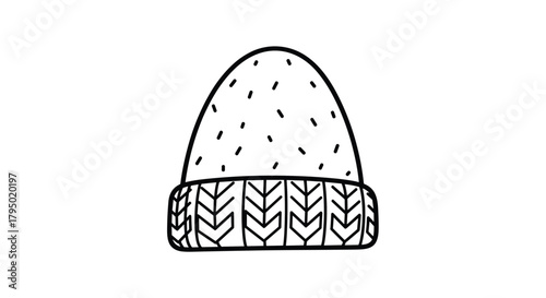 Line drawing of a winter beanie with a ribbed cuff and a dotted pattern, ideal for cold-weather fashion and seasonal illustrations.