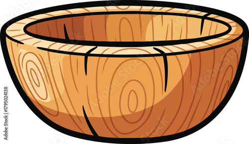A Simple Wooden Bowl with Visible Grain and Cracks on a White Background