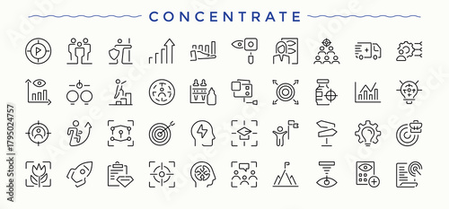 Concentrate icon set. Minimalist vector collections. Sight icon pack. Contains outline symbols like sight, ophthalmologist, optician, hospital, medical and more.