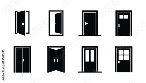 Minimal door icons set for home and interior design