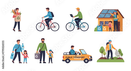 Man Carrying Groceries in Reusable Bag with Recycling Symbol