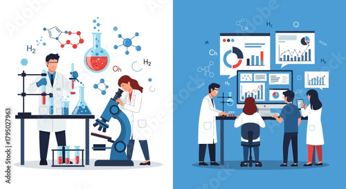Scientists Conducting Research and Analyzing Data in a Laboratory Setting