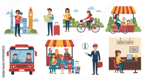 Tourist Photographing Big Ben with Camera, Capturing Travel Memories, Illustration.